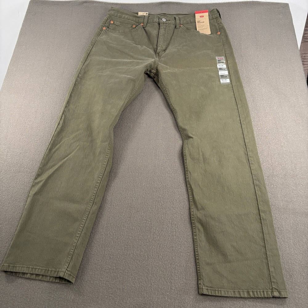 Levis 505 Regular Fit Pants Mens Size 34x30 Olive Green Stretch 005052615